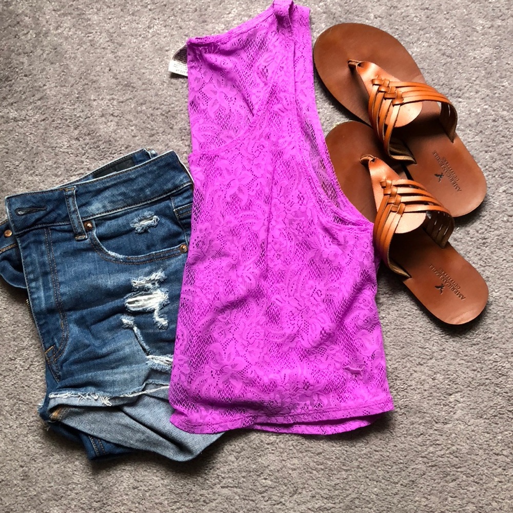 Purple lace crop tank top